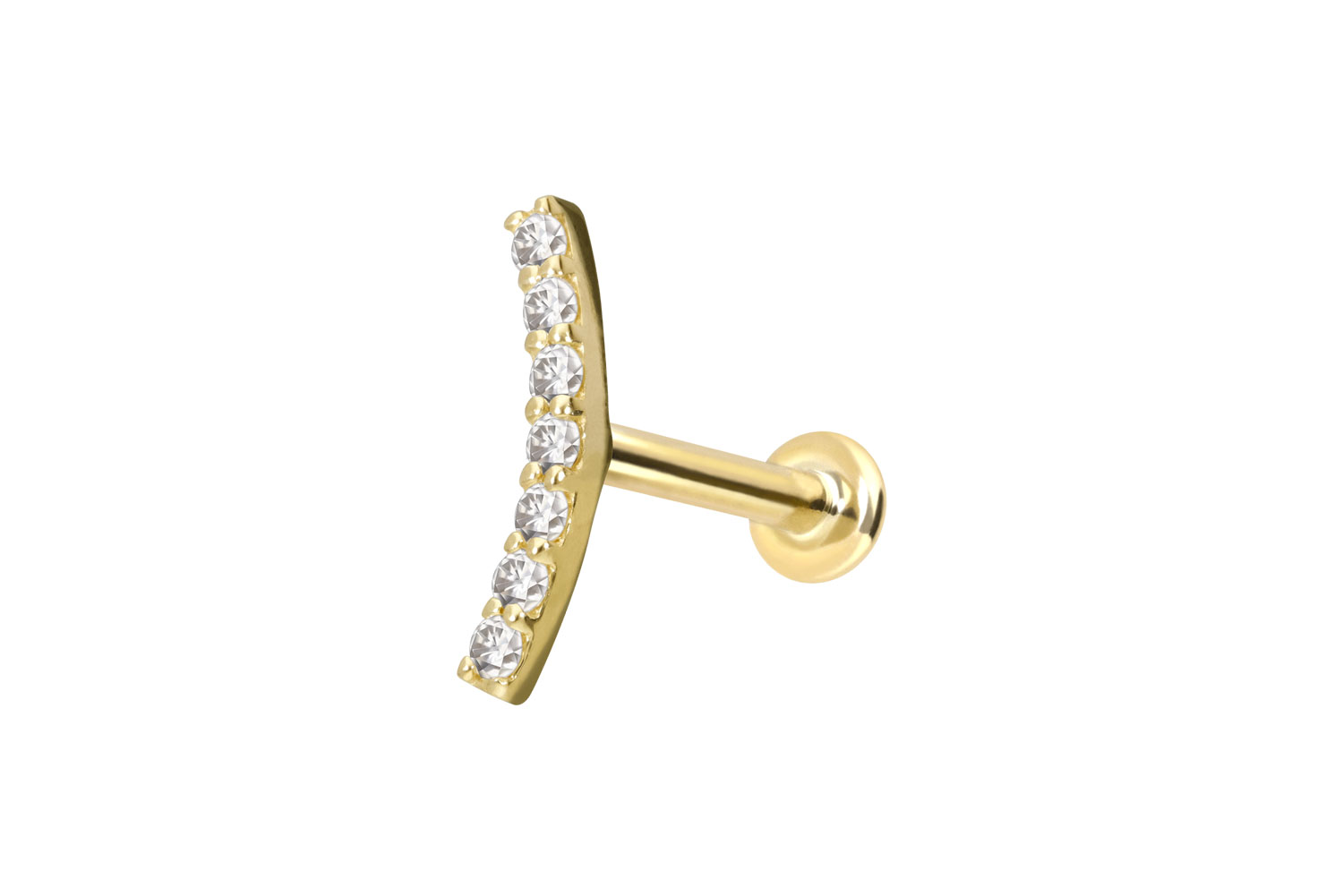 14 Karat Gold Labret Piercing mit Push Fit MOISSANIT-BOGEN